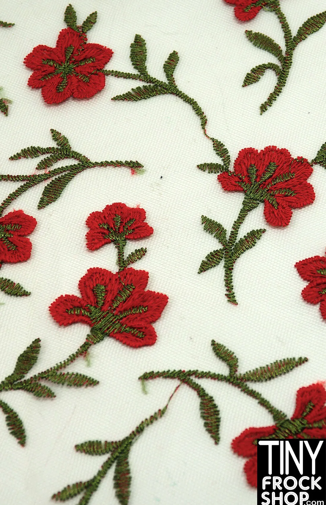 12" Fashion Doll F0289 Red Flowers on Sheer Fabric