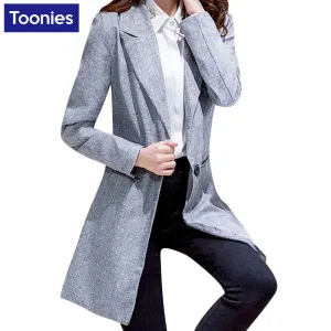 2017 New Autumn Long Women Blazers And Jackets Single Button Gray Blazer Women Jacket Casual Long Sleeved Blazer Feminino Longo