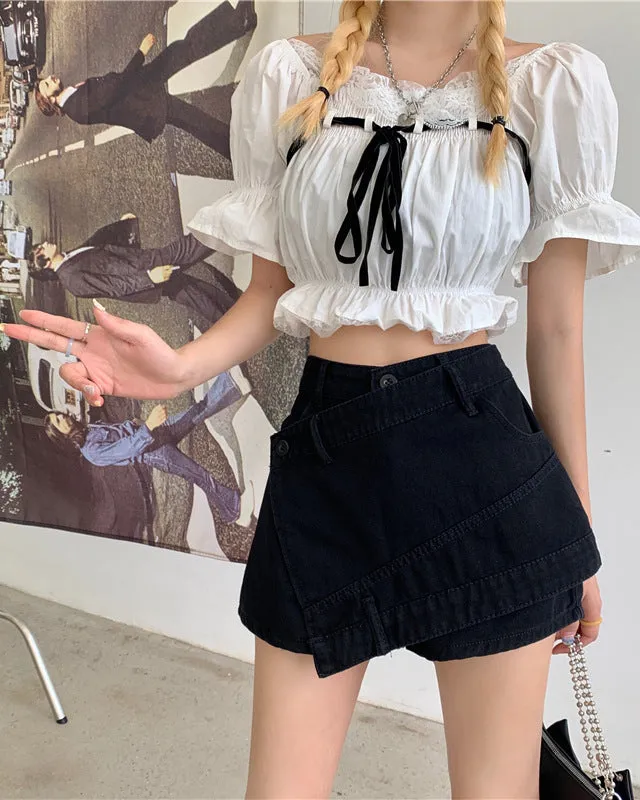 A-Line High-Waisted Denim Skirt