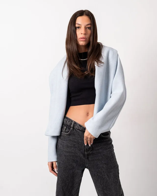 Amilia Dusty Babyblue Short Jacket - Soft Wool Blend, Heavyweight Fabric, Women's Fashion Outerwear by Aya Osama Couture