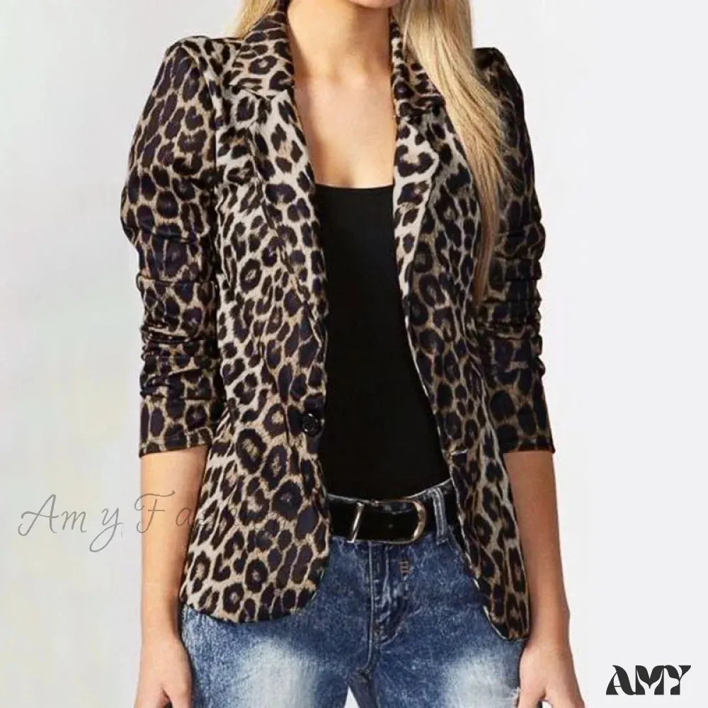 Amy Fashion - Fashion Ladies Office Leopard Lapel Blazer