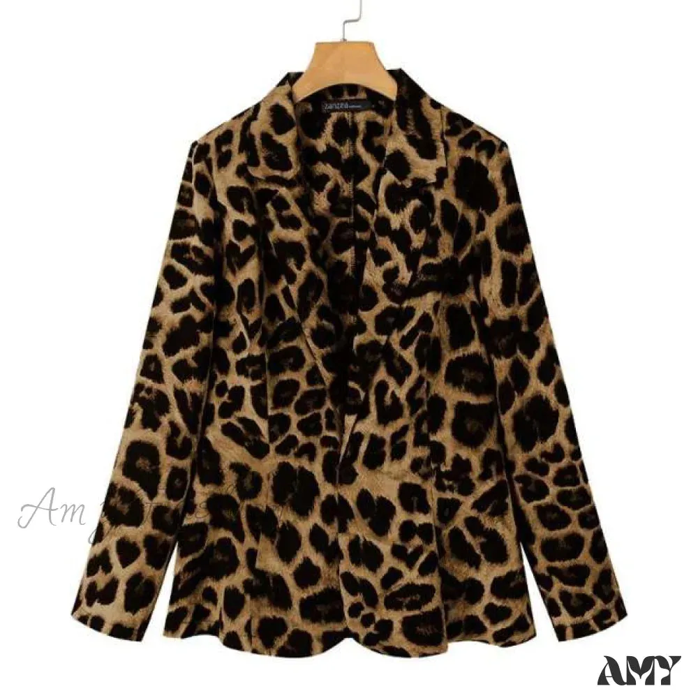 Amy Fashion - Fashion Ladies Office Leopard Lapel Blazer