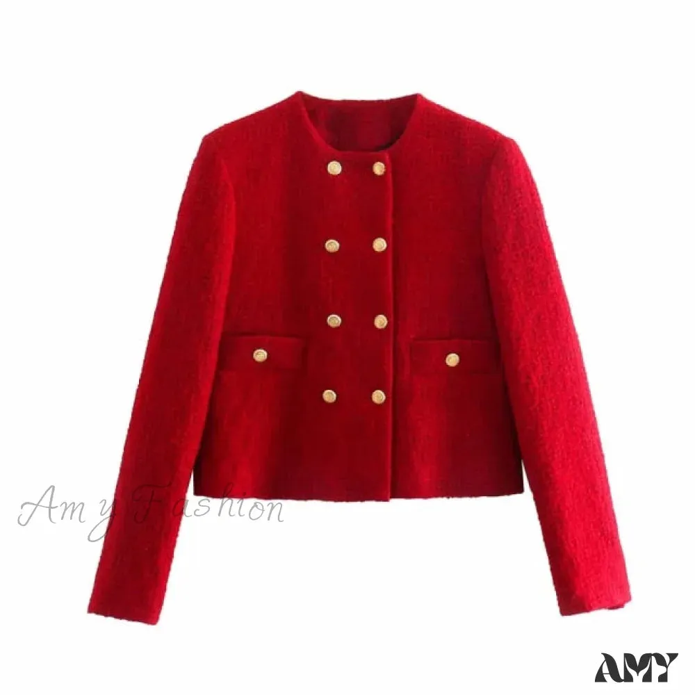 Amy Fashion - Vintage O Neck Long Sleeve Office Lady Blazer