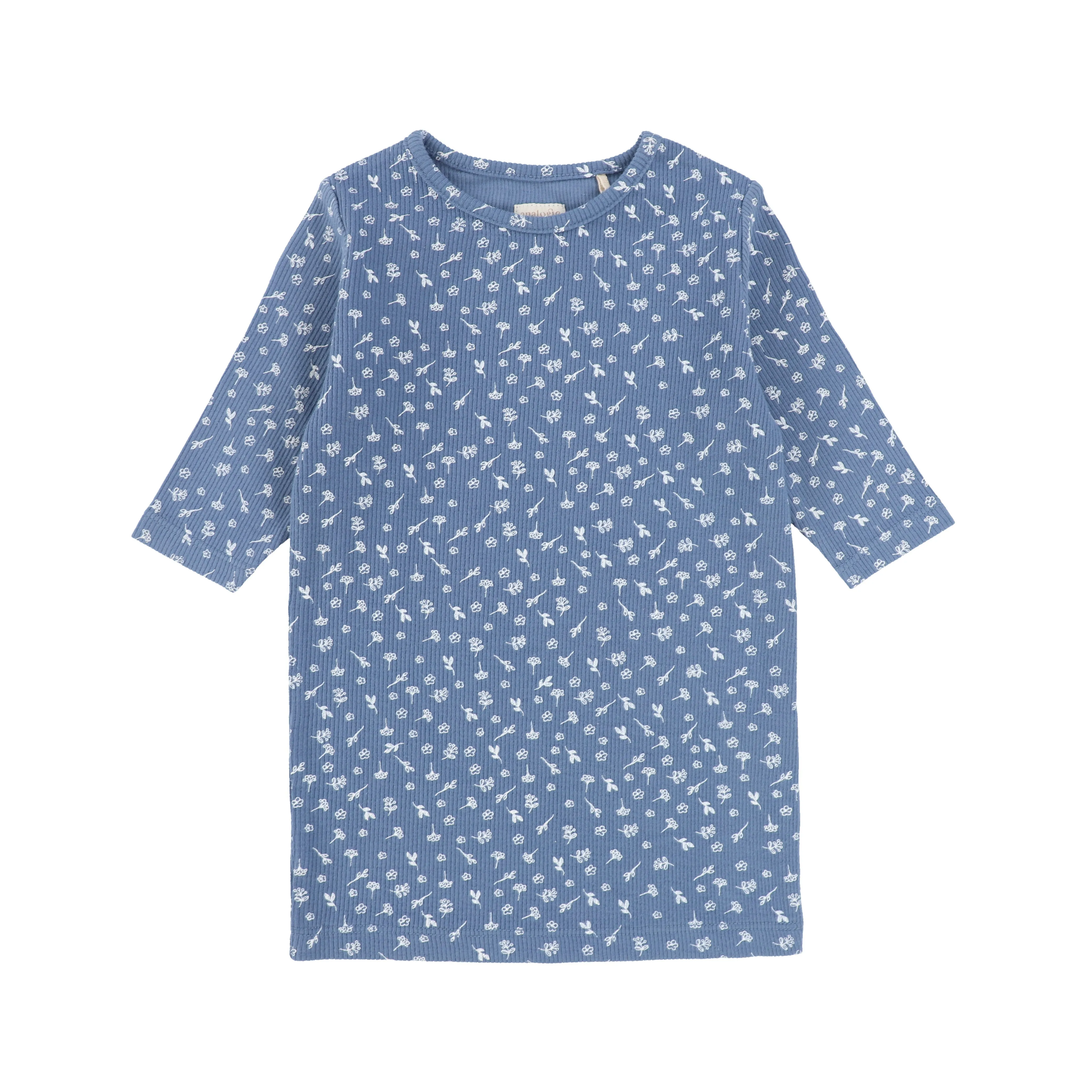 Analogie Floral T-Shirt Three Quarter Sleeve - Marine/White