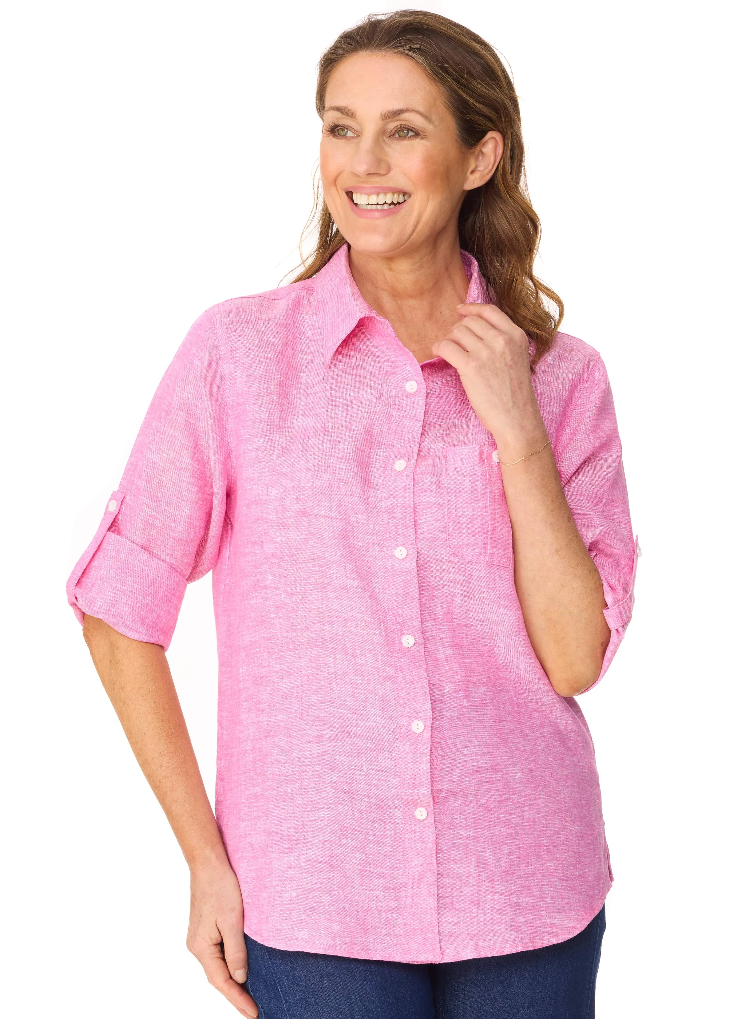 ASHLEY LINEN SHIRT - HOT PINK