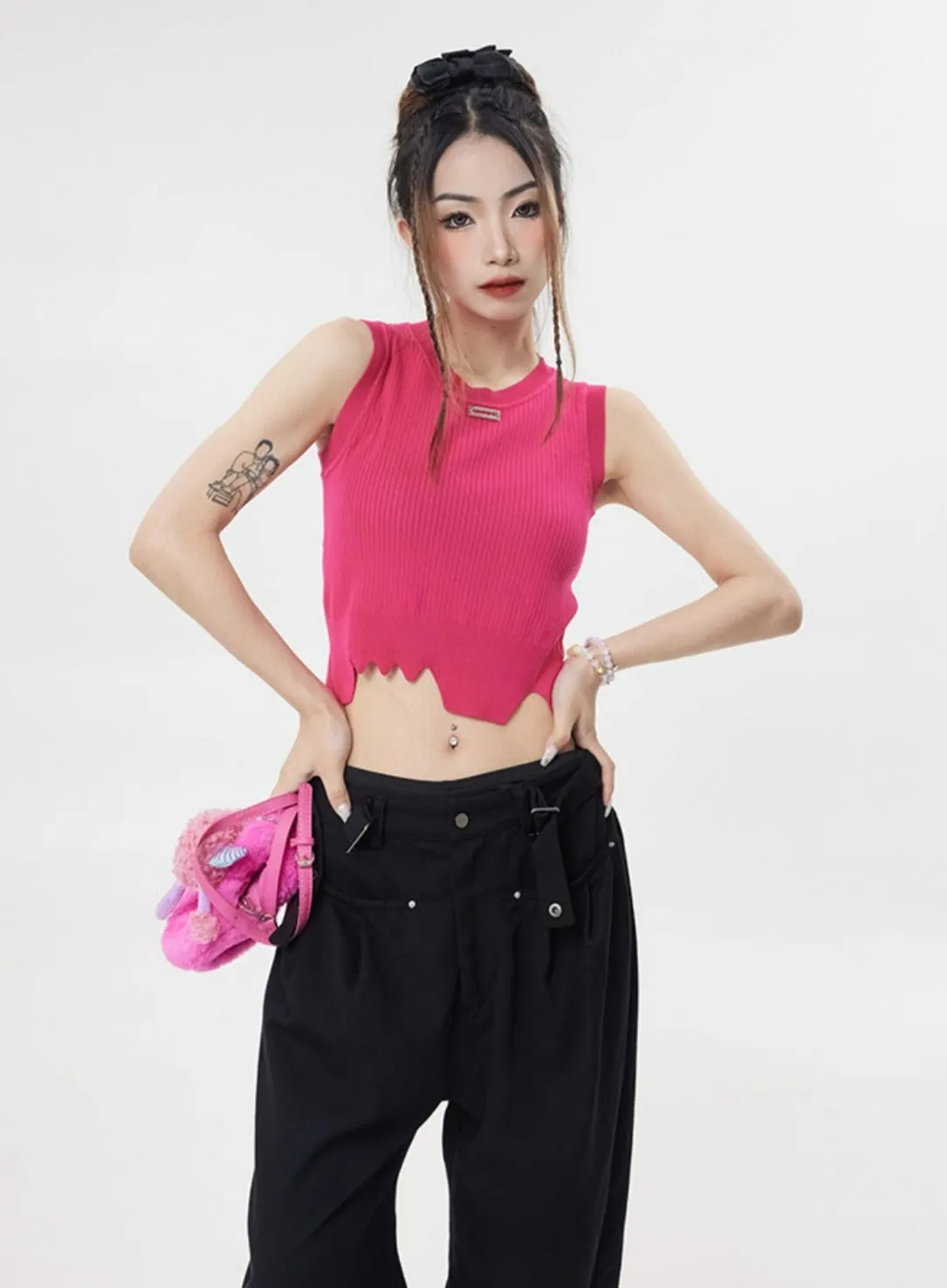 Asymmetric Hem Sleeveless Crop Top