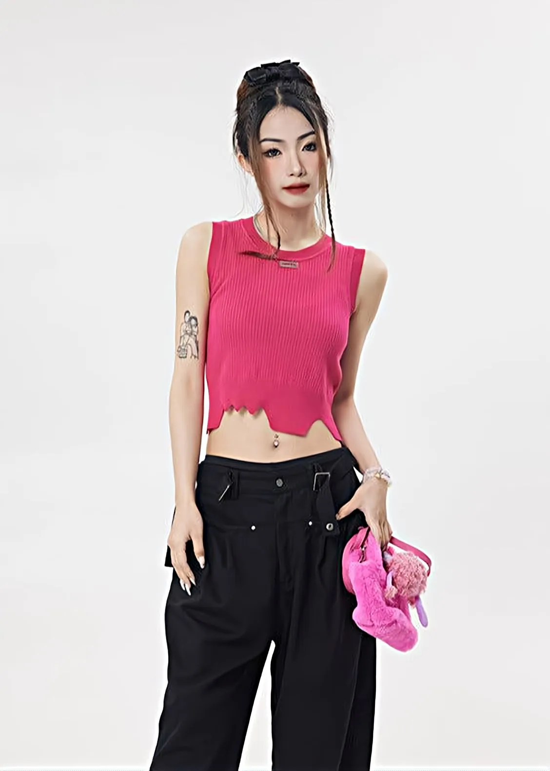 Asymmetric Hem Sleeveless Crop Top