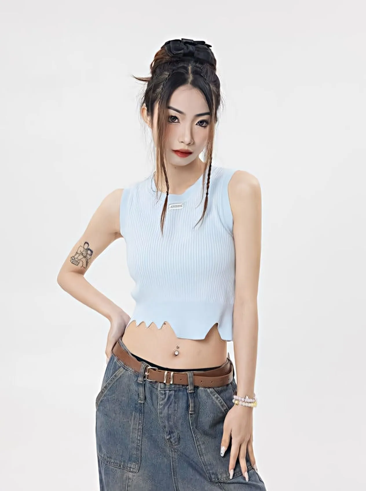 Asymmetric Hem Sleeveless Crop Top