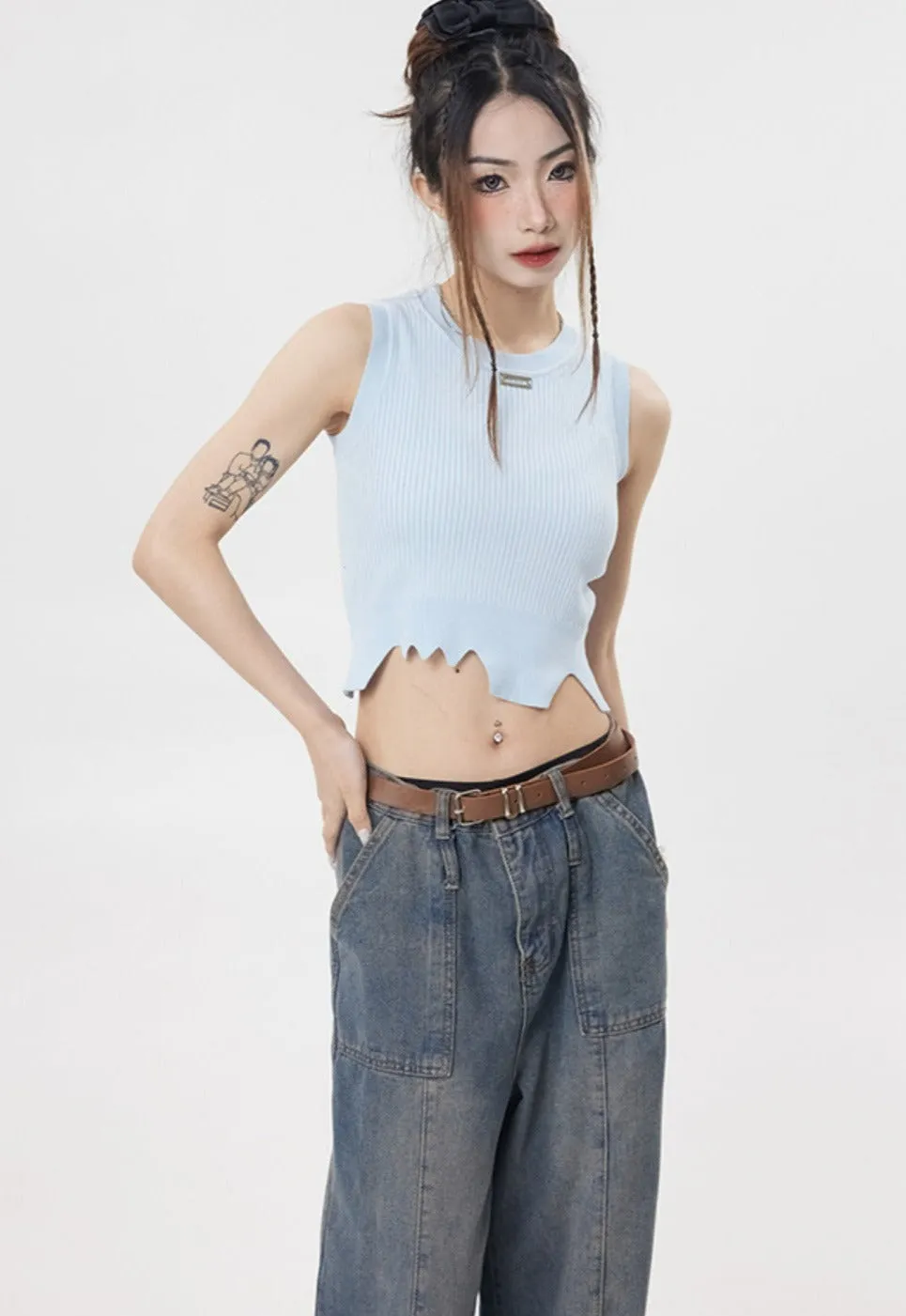 Asymmetric Hem Sleeveless Crop Top