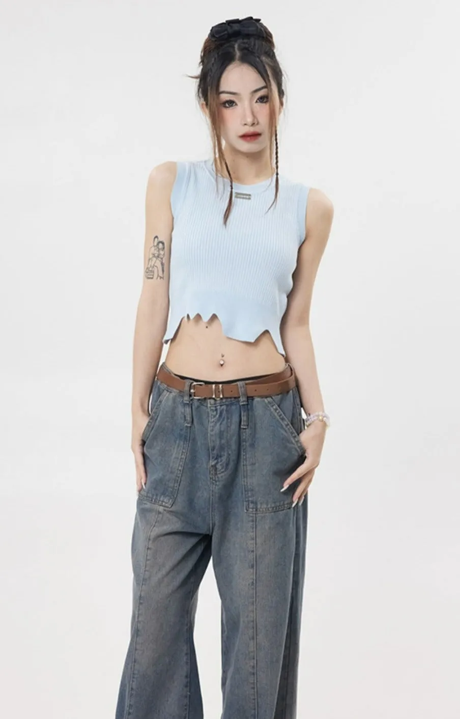 Asymmetric Hem Sleeveless Crop Top