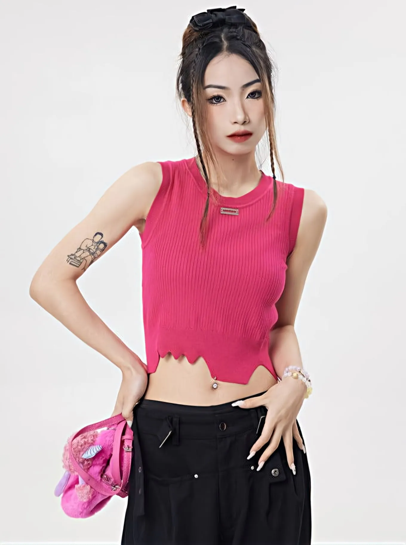 Asymmetric Hem Sleeveless Crop Top