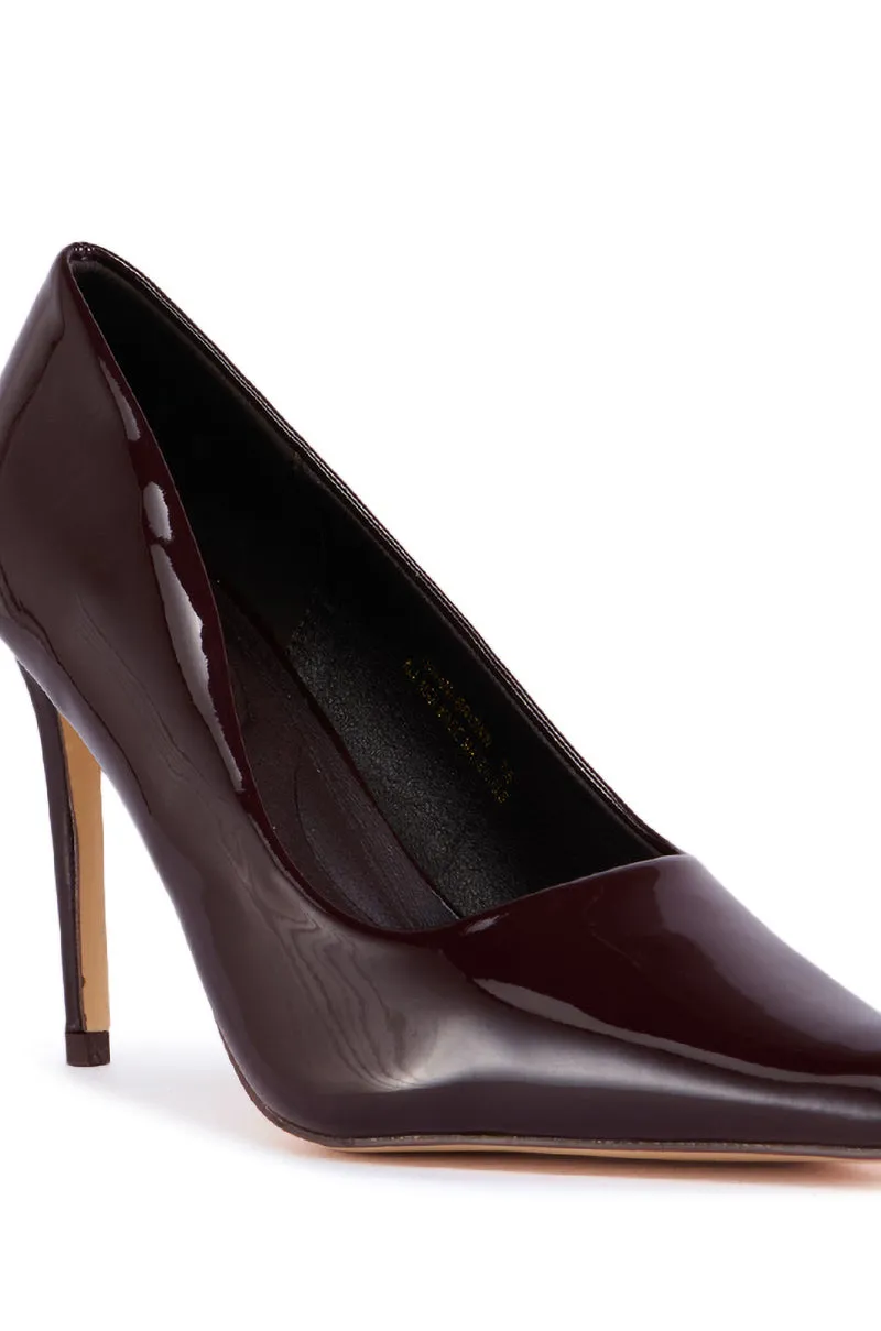 AZALEA WANG ISHANI BROWN PATENT PUMP