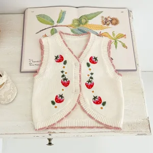 Baby Girls Fruit Embroidered Vests Waistcoats Wholesale 240802273