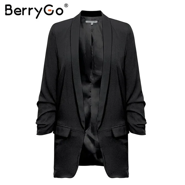 BerryGo Office lady white blazer women 2018 Casual pocket streetwear autumn blazer coats Elegant ladies blazer female coats new