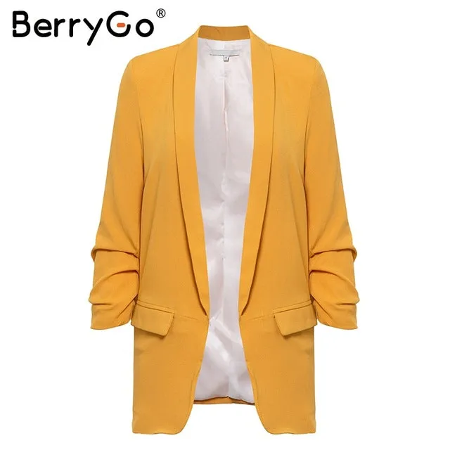 BerryGo Office lady white blazer women 2018 Casual pocket streetwear autumn blazer coats Elegant ladies blazer female coats new