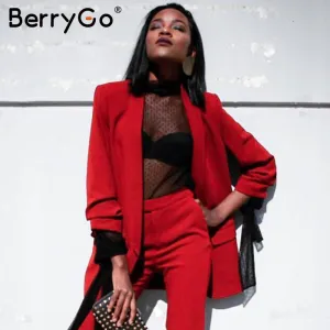 BerryGo Office lady white blazer women 2018 Casual pocket streetwear autumn blazer coats Elegant ladies blazer female coats new