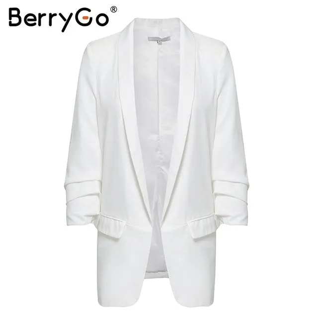 BerryGo Office lady white blazer women 2018 Casual pocket streetwear autumn blazer coats Elegant ladies blazer female coats new