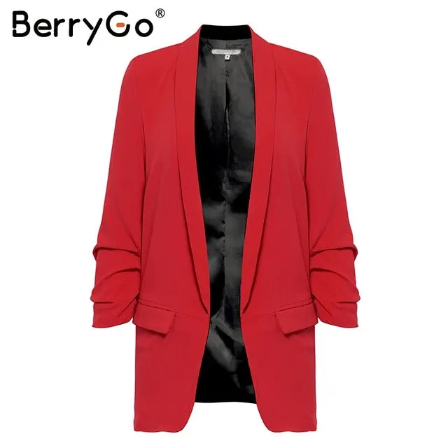 BerryGo Office lady white blazer women 2018 Casual pocket streetwear autumn blazer coats Elegant ladies blazer female coats new