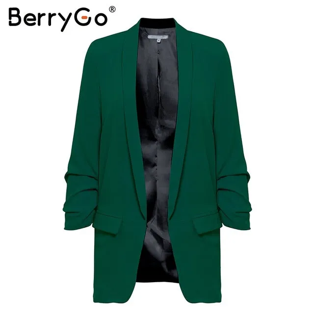 BerryGo Office lady white blazer women 2018 Casual pocket streetwear autumn blazer coats Elegant ladies blazer female coats new