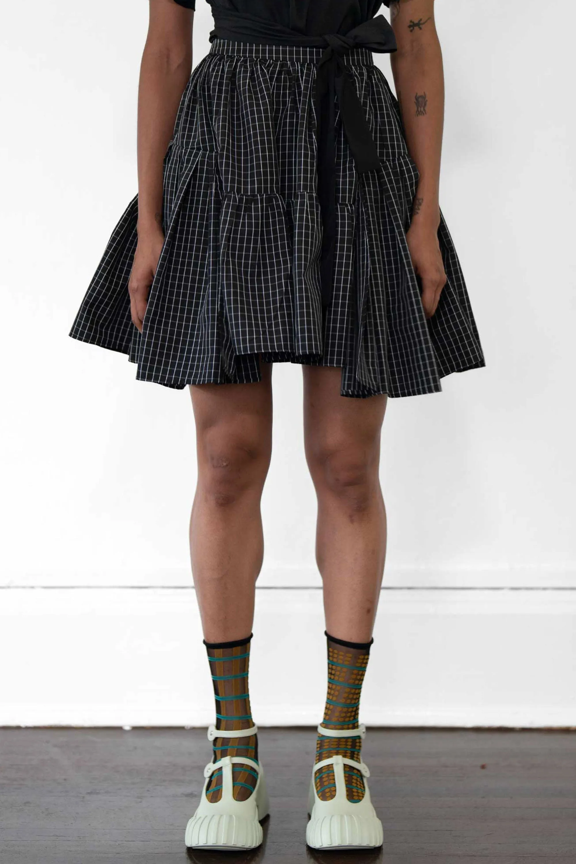 Billowing Mini Skirt (Black Checks)