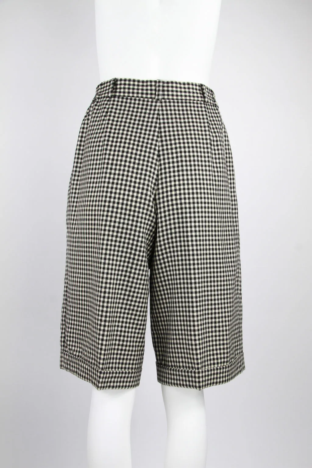 Black and white small check pattern pure new wool culottes - M