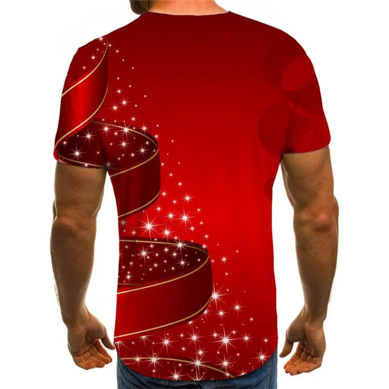 Christmas T-shirt Men Red Tshirts Casual New Year T-shirts Graphic Short Sleeve