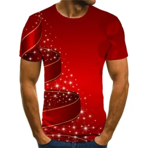 Christmas T-shirt Men Red Tshirts Casual New Year T-shirts Graphic Short Sleeve