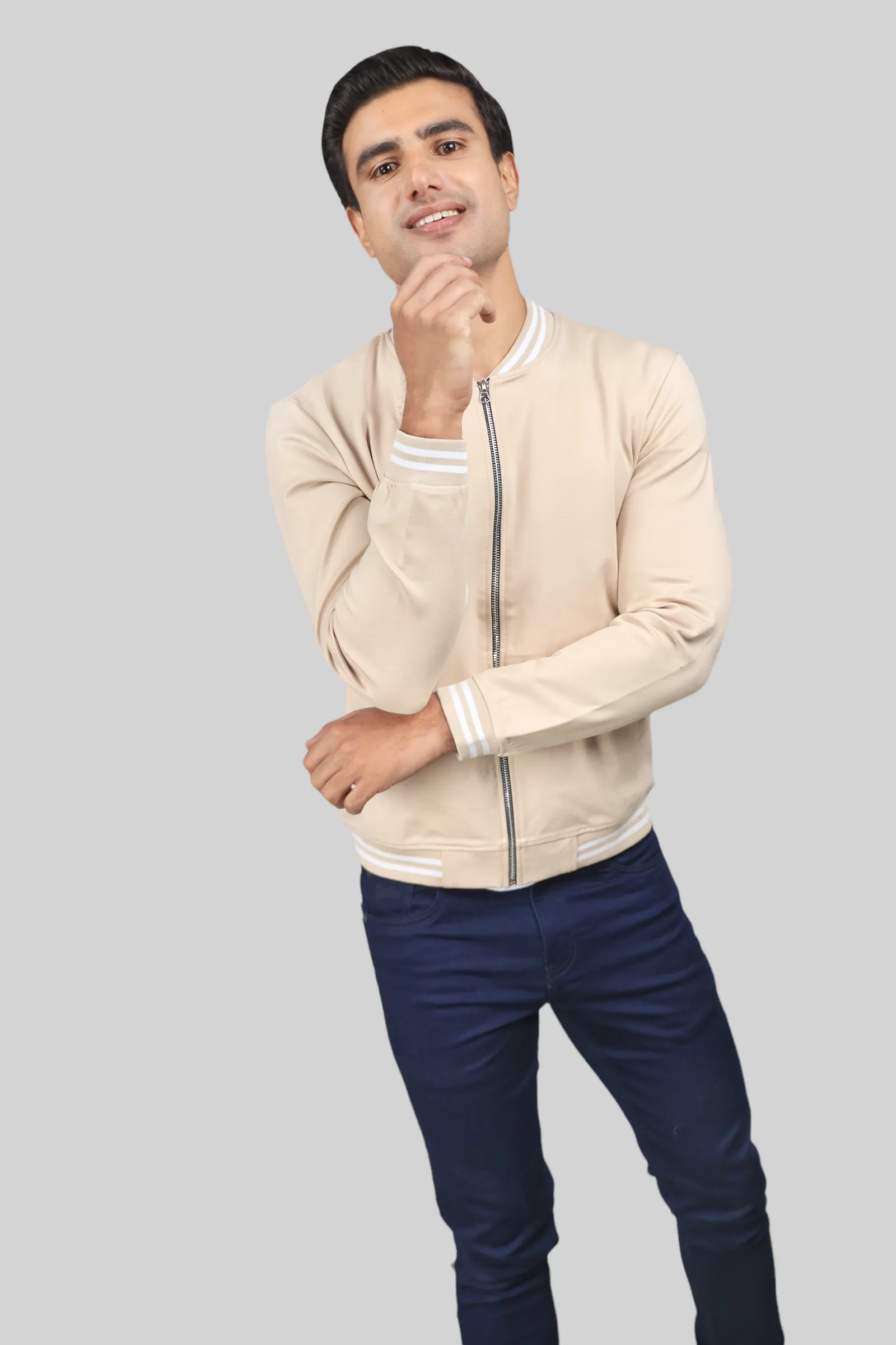 Classic Cream Bomber Jacket for men