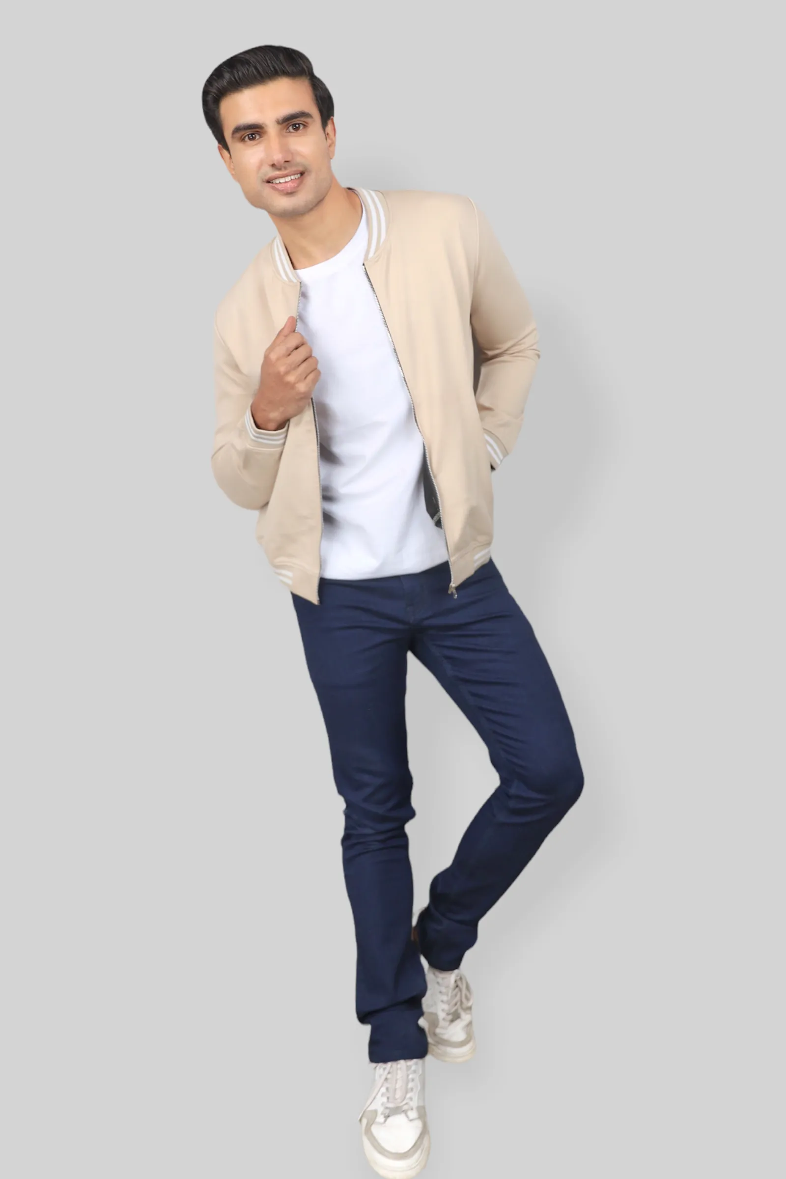 Classic Cream Bomber Jacket for men