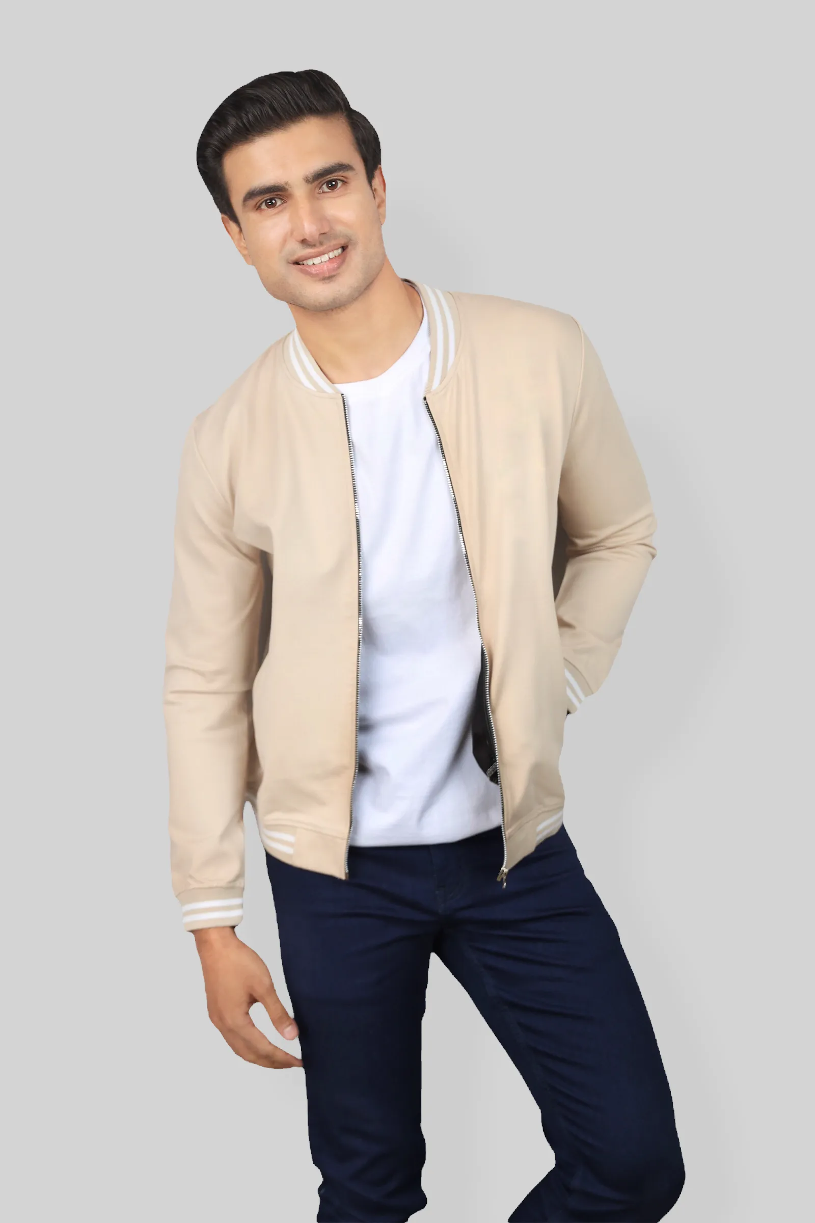 Classic Cream Bomber Jacket for men