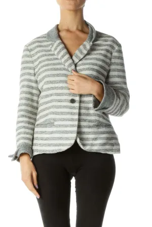 Cream and Gray Striped Knit Blazer