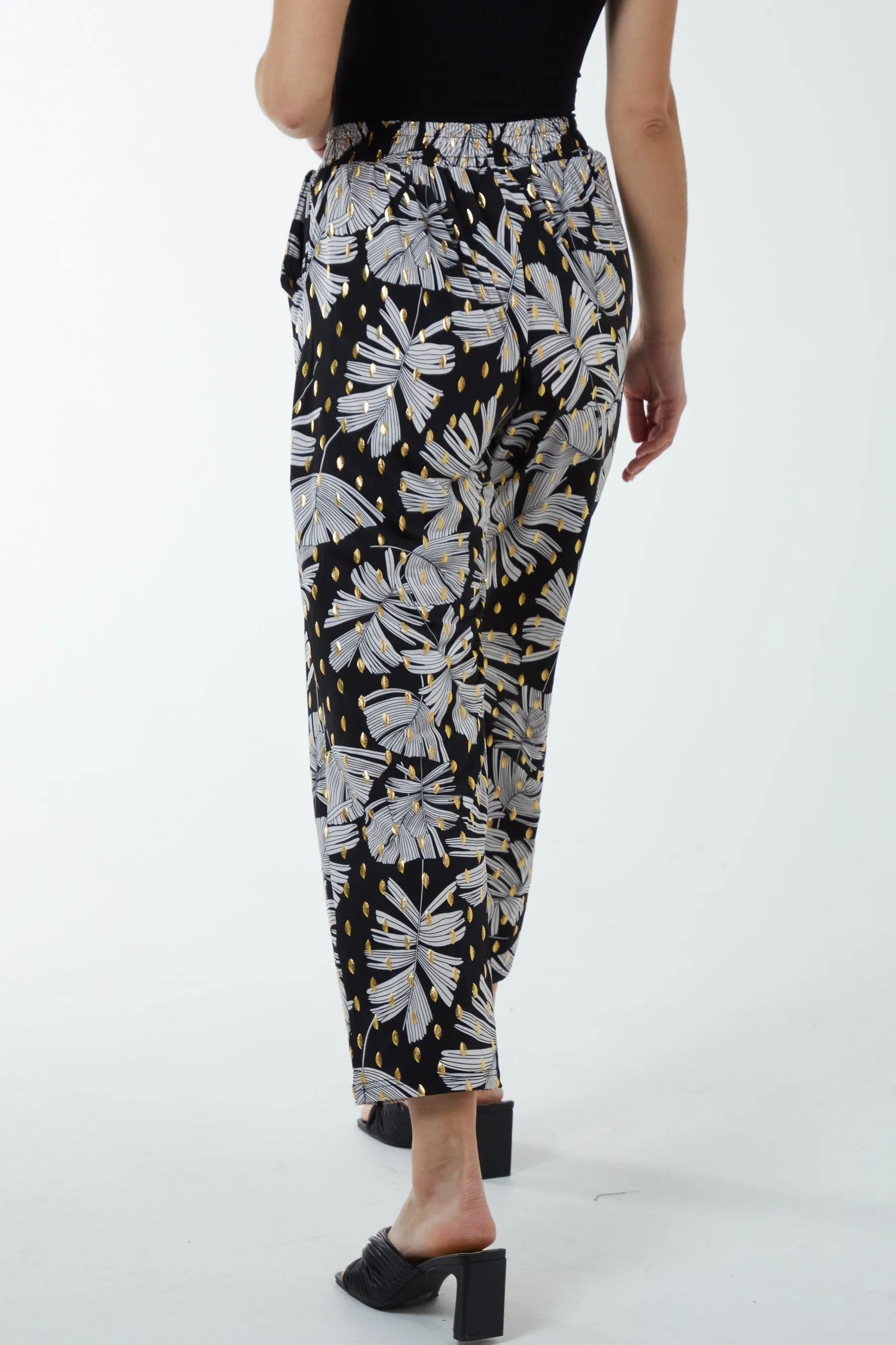 Dark Foil Leaf Detail Capri Trousers