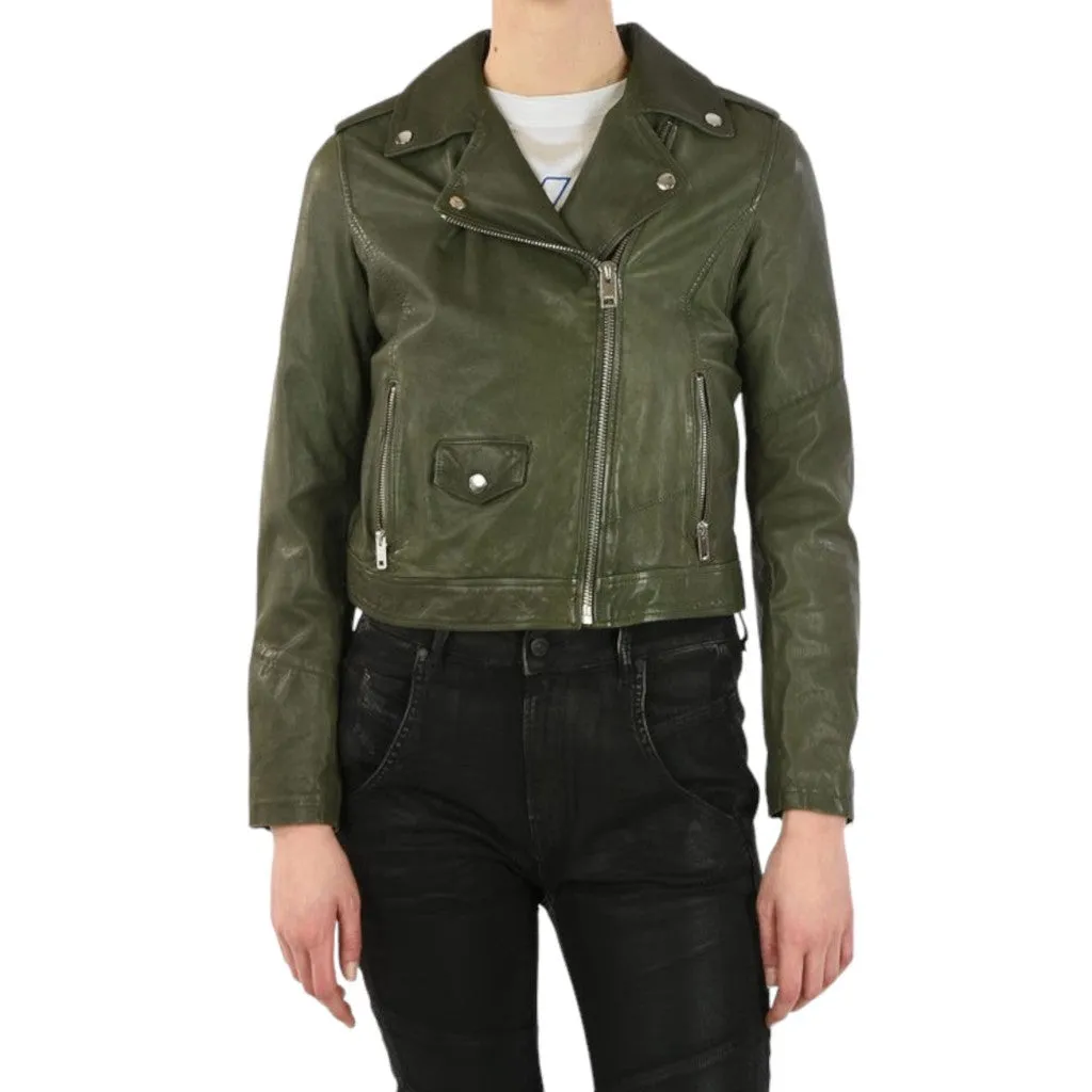 DIESEL R SERY Womens Jackets Stylish Leather Racer Coats Casual Biker Jackets