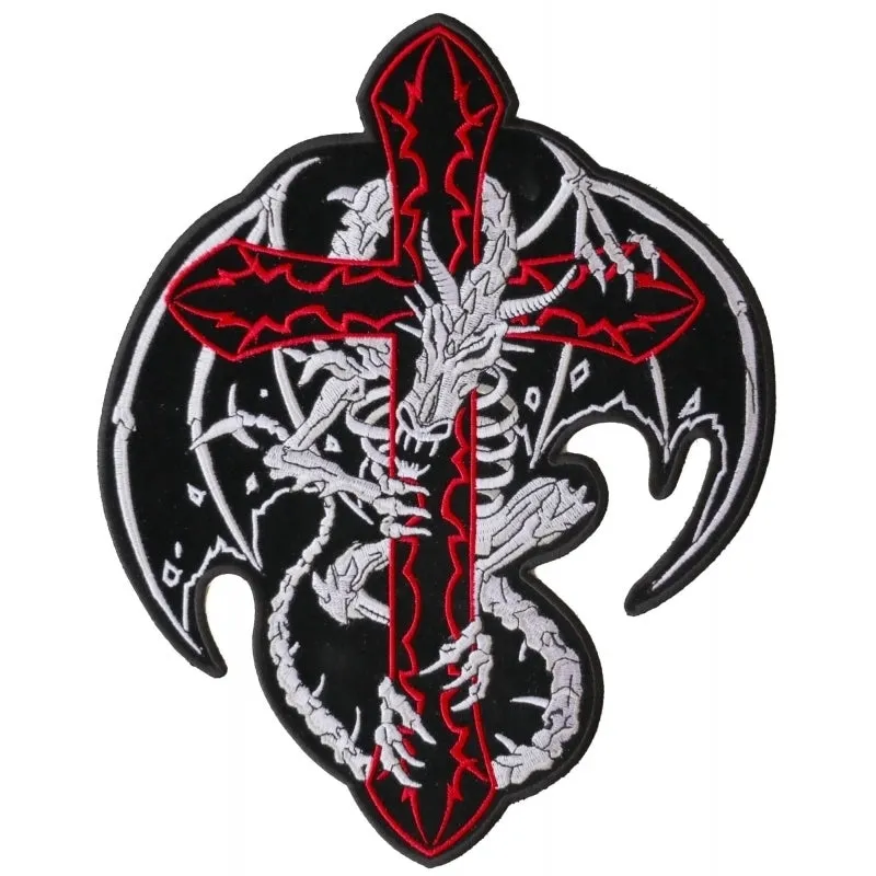 Dragon and Cross Embroidered Iron on Patch