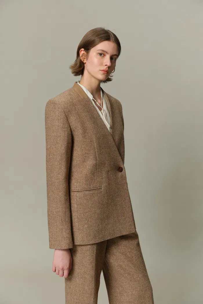 Eleanor Double Breasted Blazer in Flecked Wool Twill