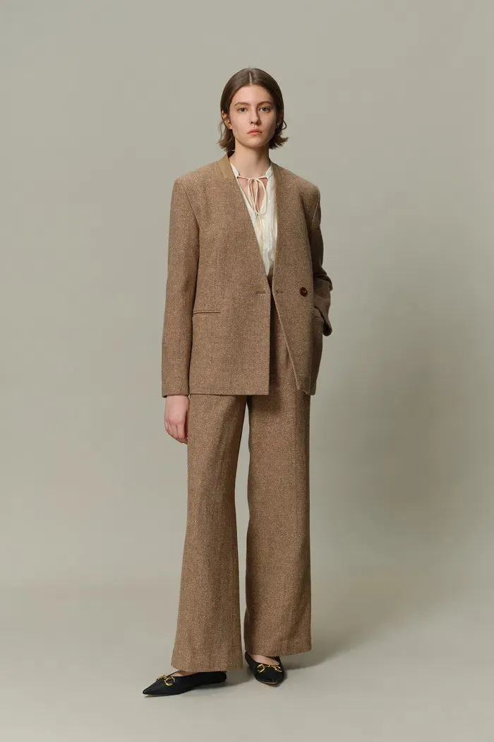 Eleanor Double Breasted Blazer in Flecked Wool Twill