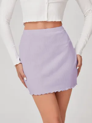 Elegant Plain Rib-Knit High Waist Mini Women Skirt