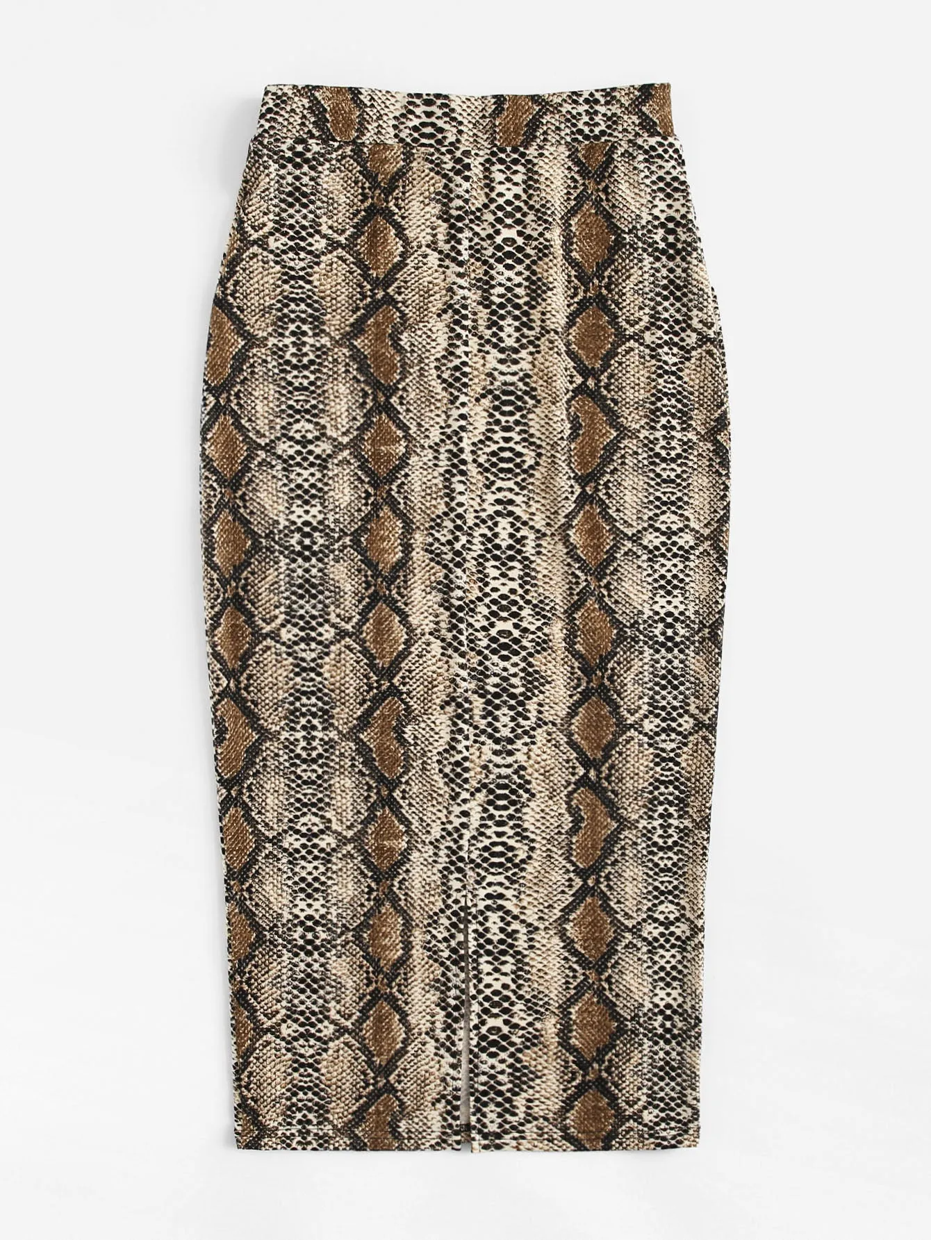 Elegant Snakeskin Print Split Natural Midi Women Skirt