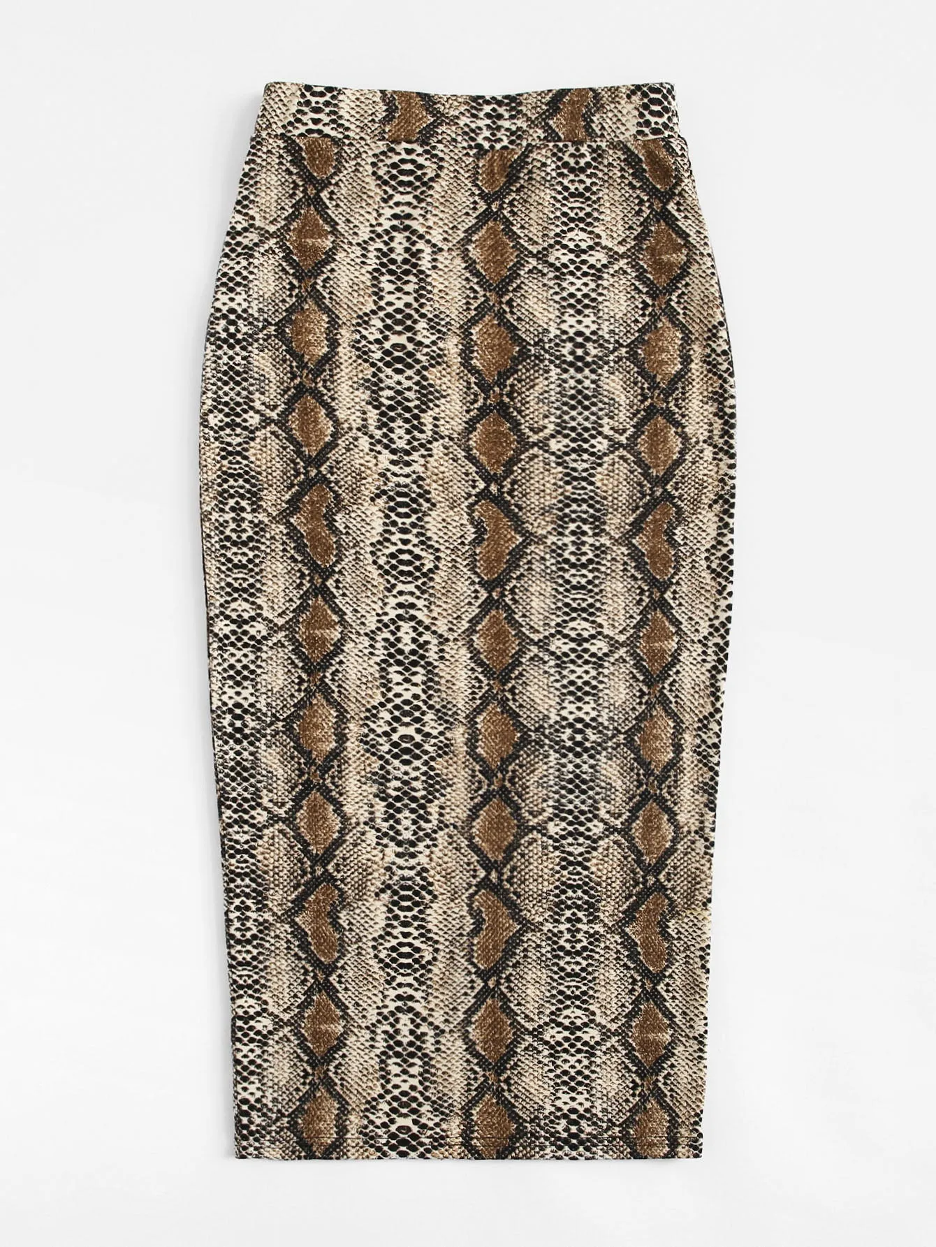 Elegant Snakeskin Print Split Natural Midi Women Skirt