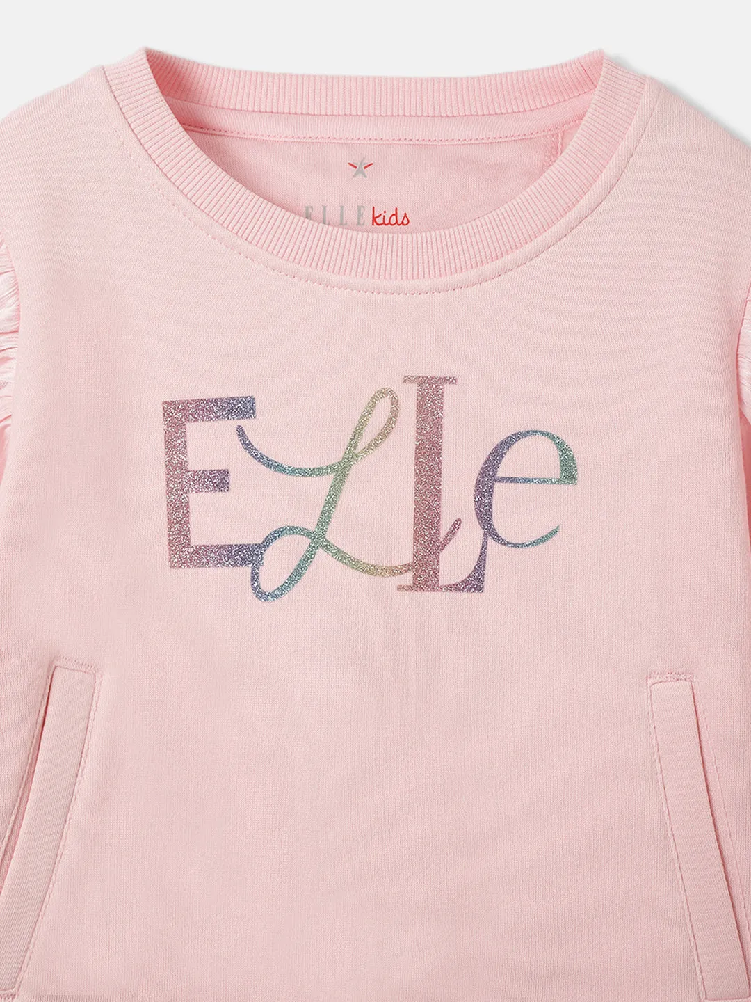 Elle Girls Pink Solid Round Neck Full Sleeves Pullover Style Sweatshirt