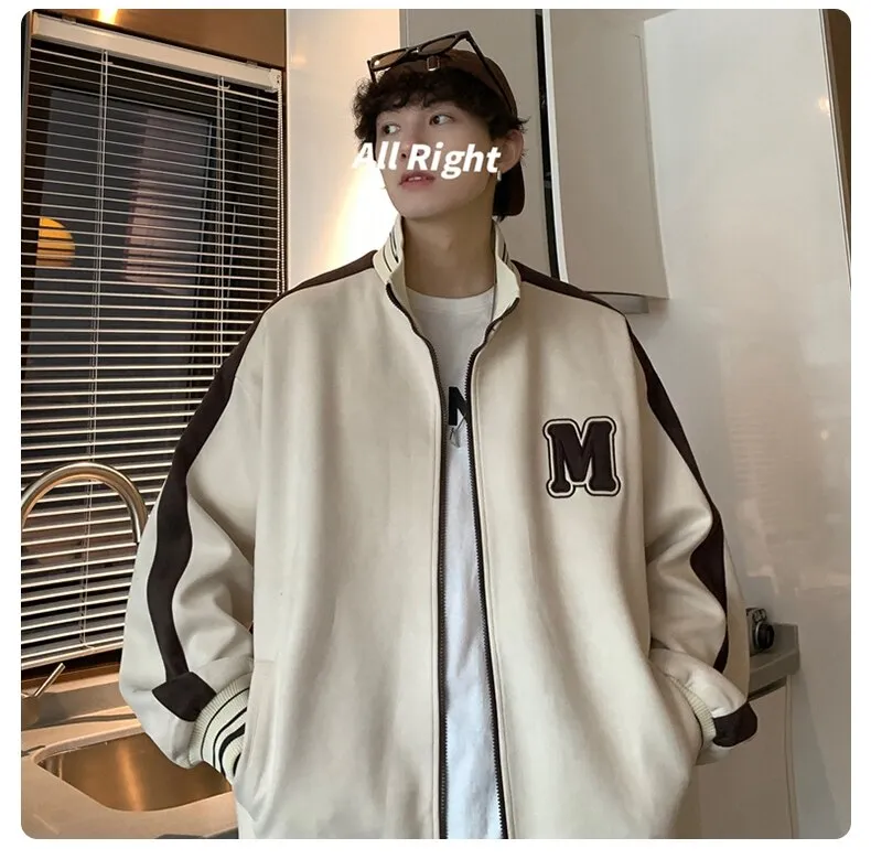 Embroidered Zip Coats Men Autumn Streetwear Baseball Jackets Mens Sportswear Varsity Clothing Patchwork Bomber Jacket