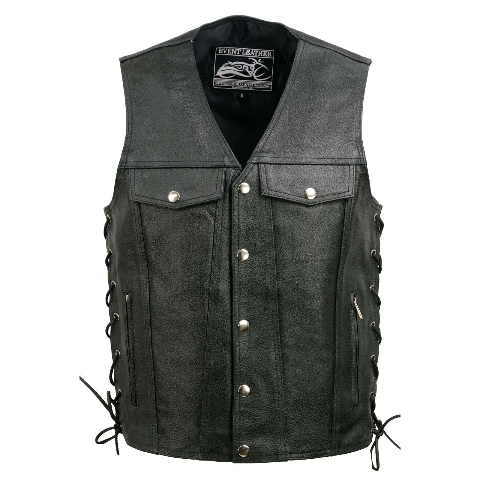 Event Leather EL5360 Black Motorcycle Leather Vest with Denim Style