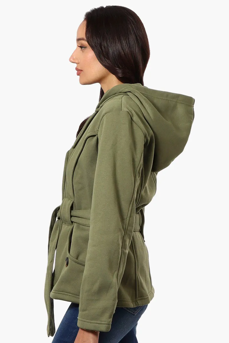 Fahrenheit Belted Double Breasted Hooded Lightweight Jacket - Olive