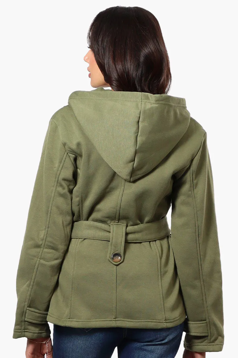 Fahrenheit Belted Double Breasted Hooded Lightweight Jacket - Olive