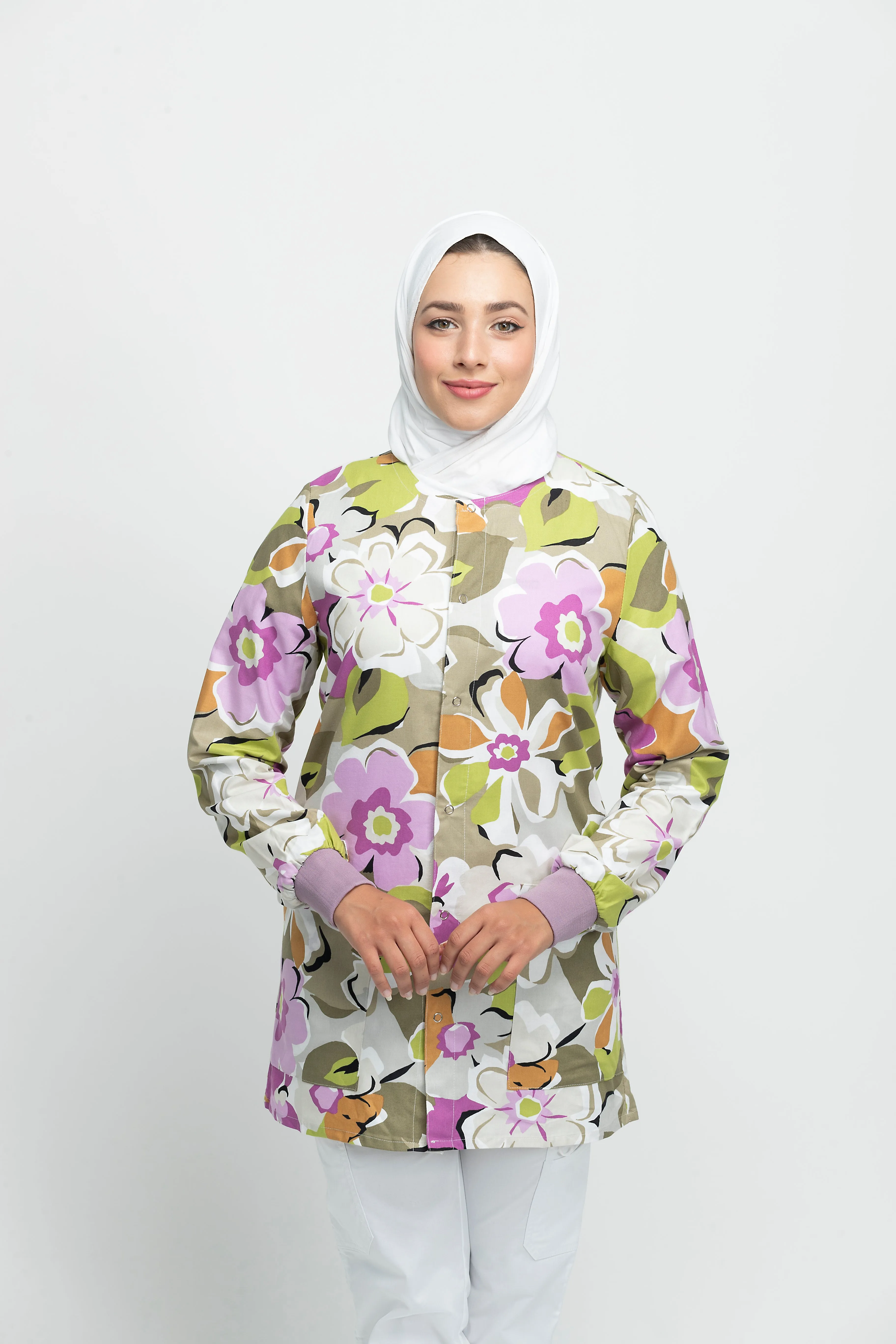 Floral Art Printed Scrub Jacket