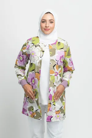 Floral Art Printed Scrub Jacket