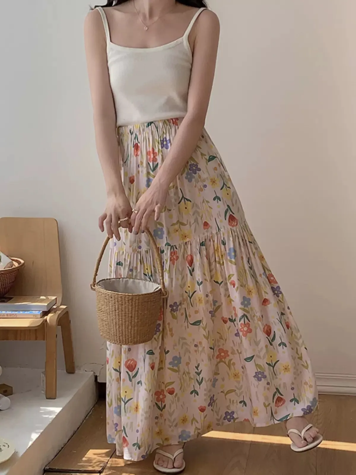 Floral Cotton Silk Nightgown Skirt