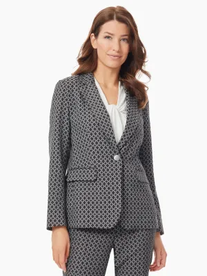 Geometric Jacquard One-Button Blazer