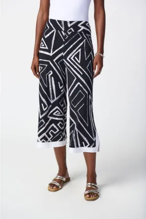 JOSEPH RIBKOFF 241280 Midnight/Vanilla Abstract Print Culotte Pants