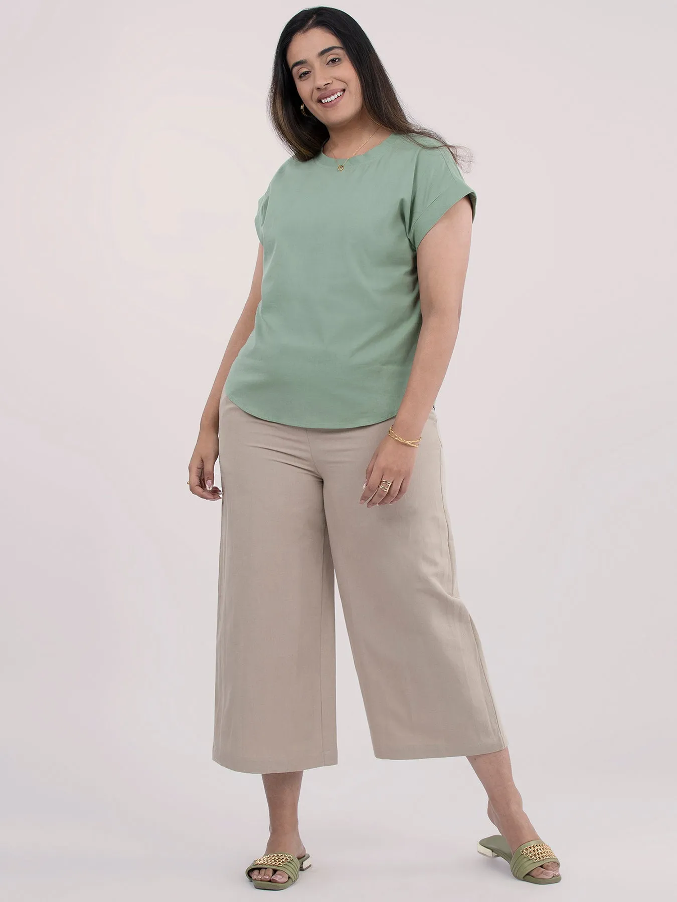 Linen Textured Culotte - Beige